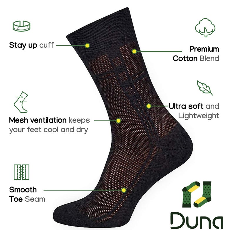 Duna 5 Pairs Cotton Mens Dress Socks - Ultra Thin Breathable Lightweight Crew Length Formal Suit Socks size 11-13 Black - Image 2